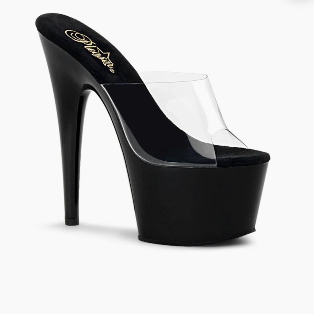 PLEASER | Adore Black and Clear Platform Heels